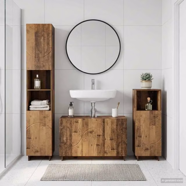 Set mobili da bagno 3 pz Legno antico Legno ingegnerizzato 3433062
