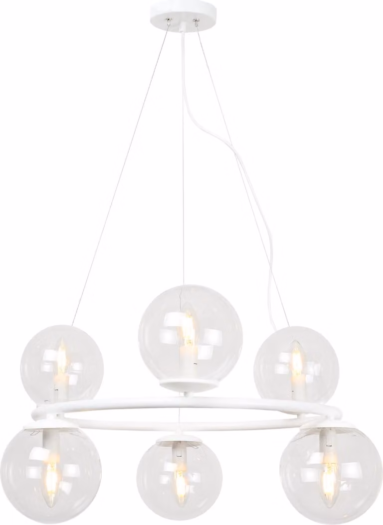 Lampada a sospensione Aura bianco 6 luci vetro beige E14