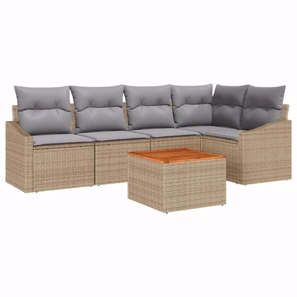 vidaXL Set Divano da Giardino a L con Tavolino 6 pz Beige e Grigio in Polyrattan e Acciaio – 2