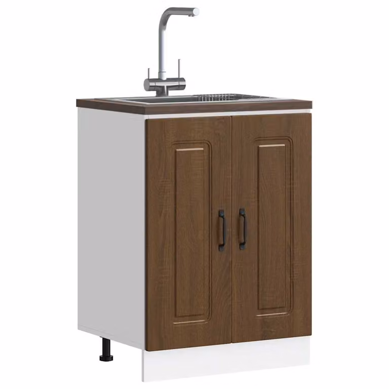 Base lavello mobile Kalmar vidaXL colore marrone con ante a battente L: 60 cm, P: 46 cm, H: 81,5 cm