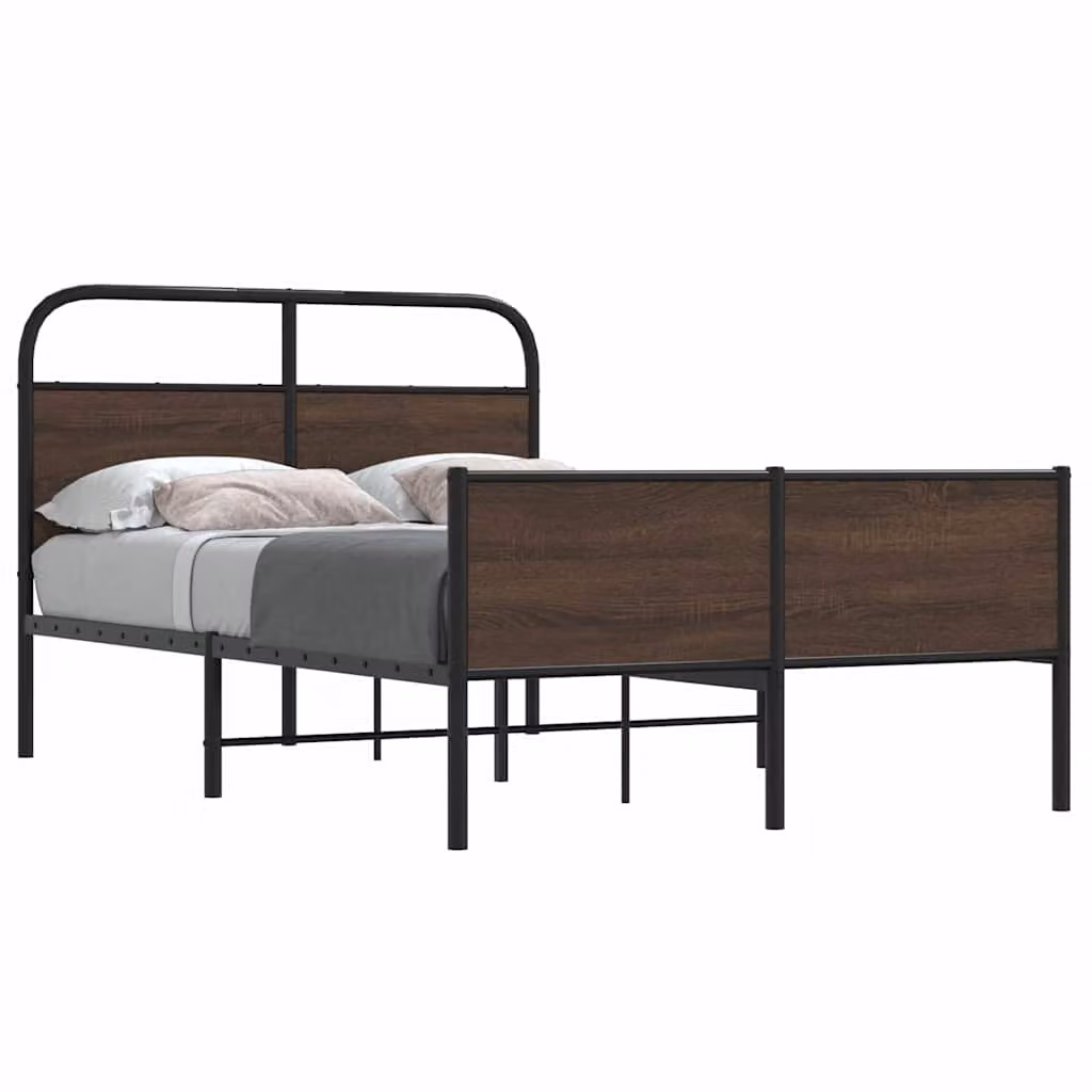 vidaXL Giroletto senza Materasso in Rovere Marrone con Telaio in Metallo e Doghe Fisse L/P/H: 120 x 200 cm