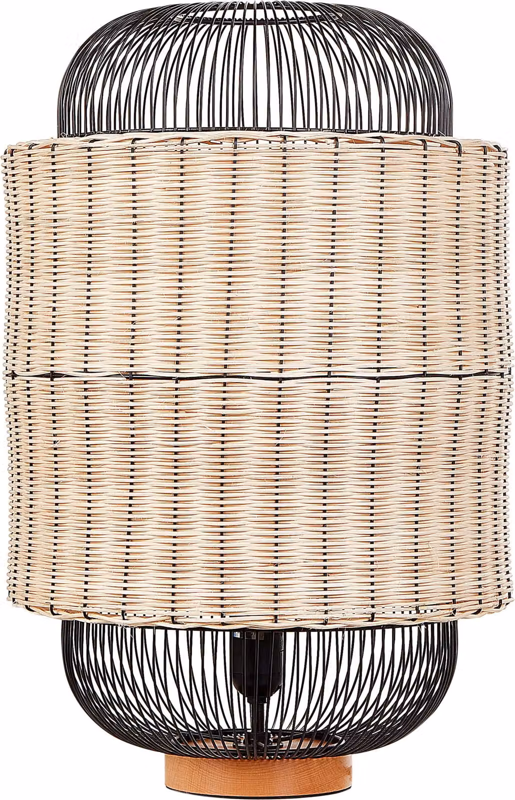 BELIANI Lampada da tavolo naturale e nera in rattan naturale con paralume a gabbia in metallo base notte soggiorno camera da letto illuminazione