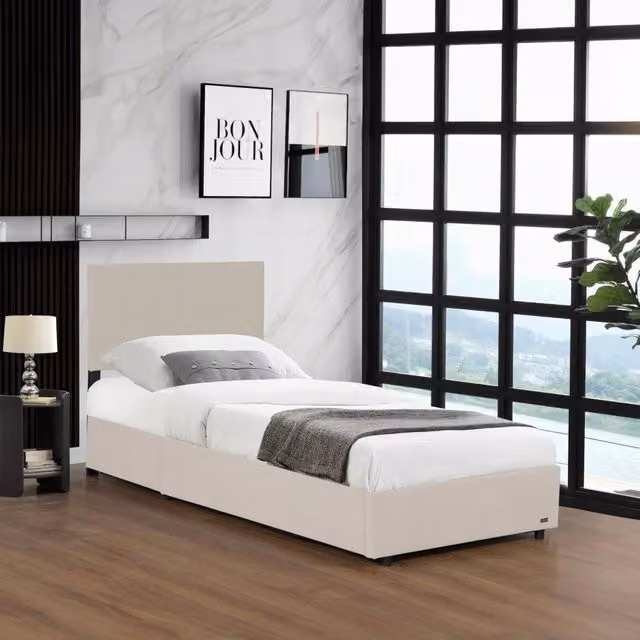 Letto Contenitore Singolo Juva Corium in Velluto a Coste Beige L/P: 90 x 200 cm