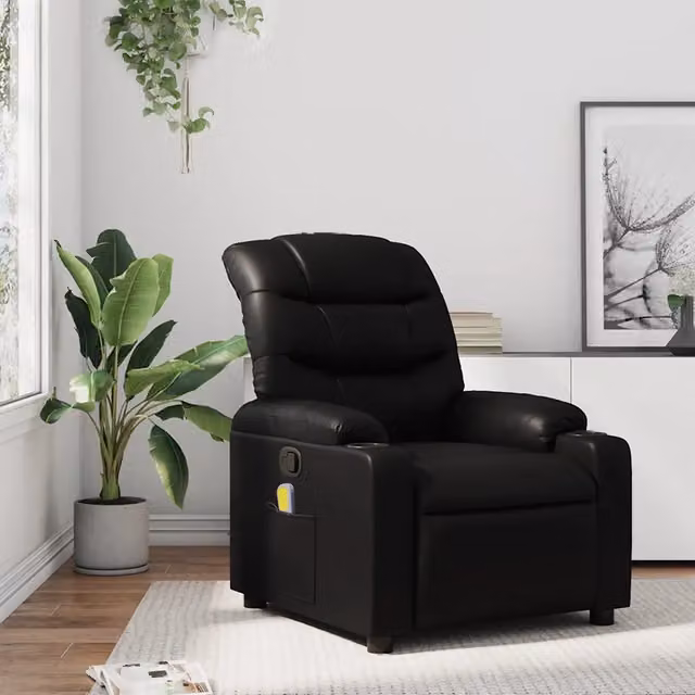 Poltrona reclinabile massaggiante in Similpelle Nera 3206903