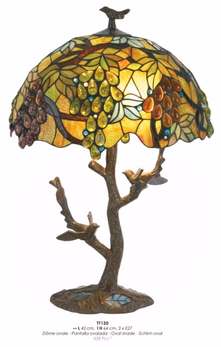 Casa Padrino Lampada da tavolo Tiffany Ø 42 x H. 64 cm - Lampada Tiffany a sgabello con paralume in vetro