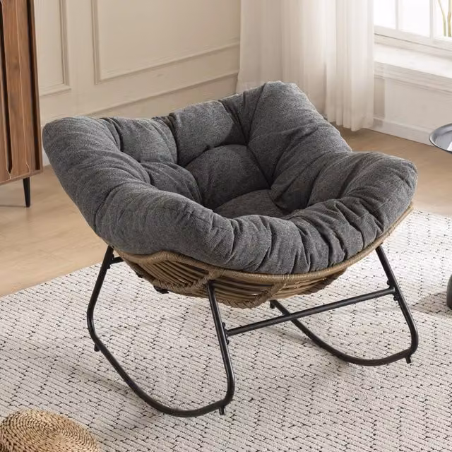 Poltrona a Dondolo in Tessuto Chenille ¨C MINIMAL ¨C Grigio