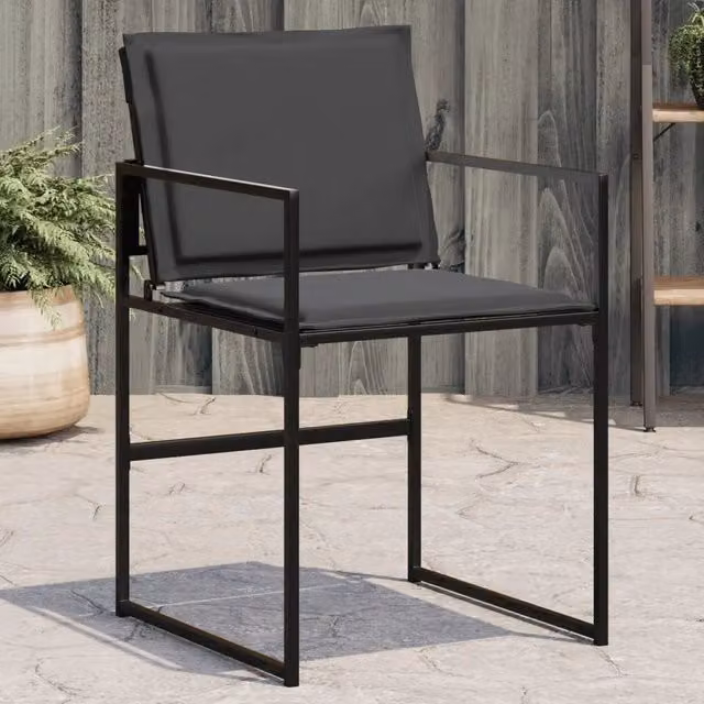 Set di 4 sedie da giardino vidaXL in acciaio verniciato a polvere e textilene con cuscini, colore nero e grigio – 1