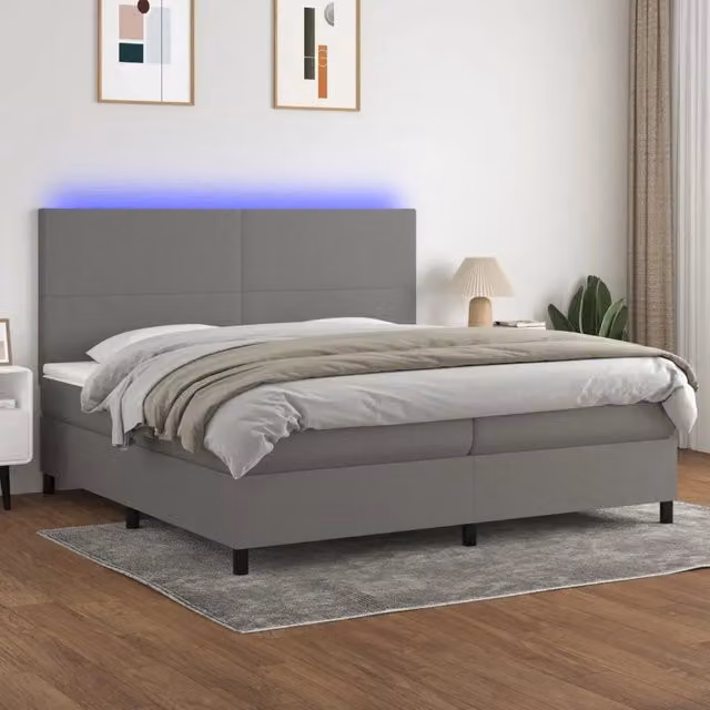 Letto con Materasso a Molle Individuali e Illuminazione LED vidaXL Grigio Scuro L: 200 cm, P: 200 cm, H: 203 cm – 1