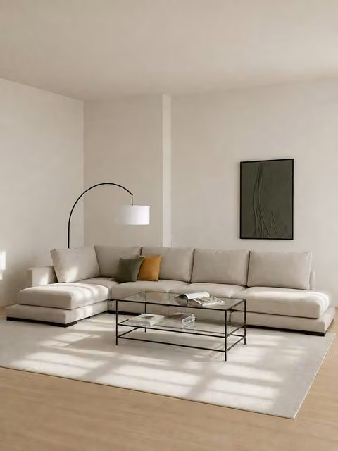 Divano componibile Travis Kenay Home con chaise longue a sinistra, 6 posti, colore perla, L: 379 cm