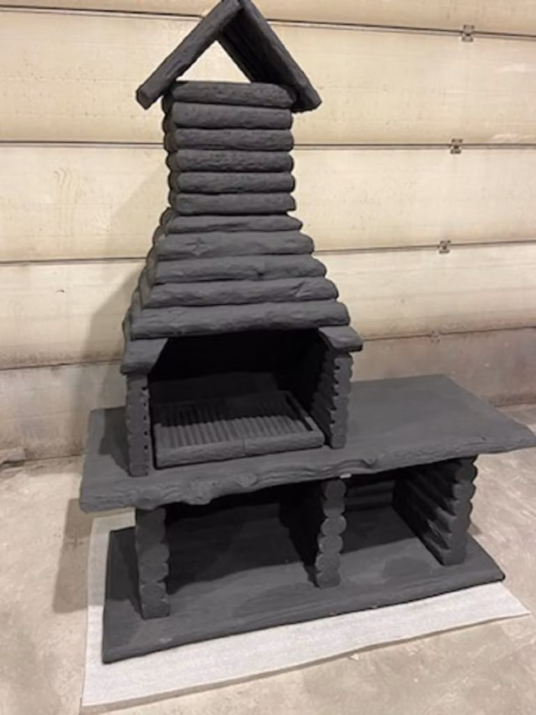 Casa Padrino barbecue da giardino nero 162 x 70 x h. 205 cm - Camino per barbecue in cemento effetto legno - Accessori per giardino