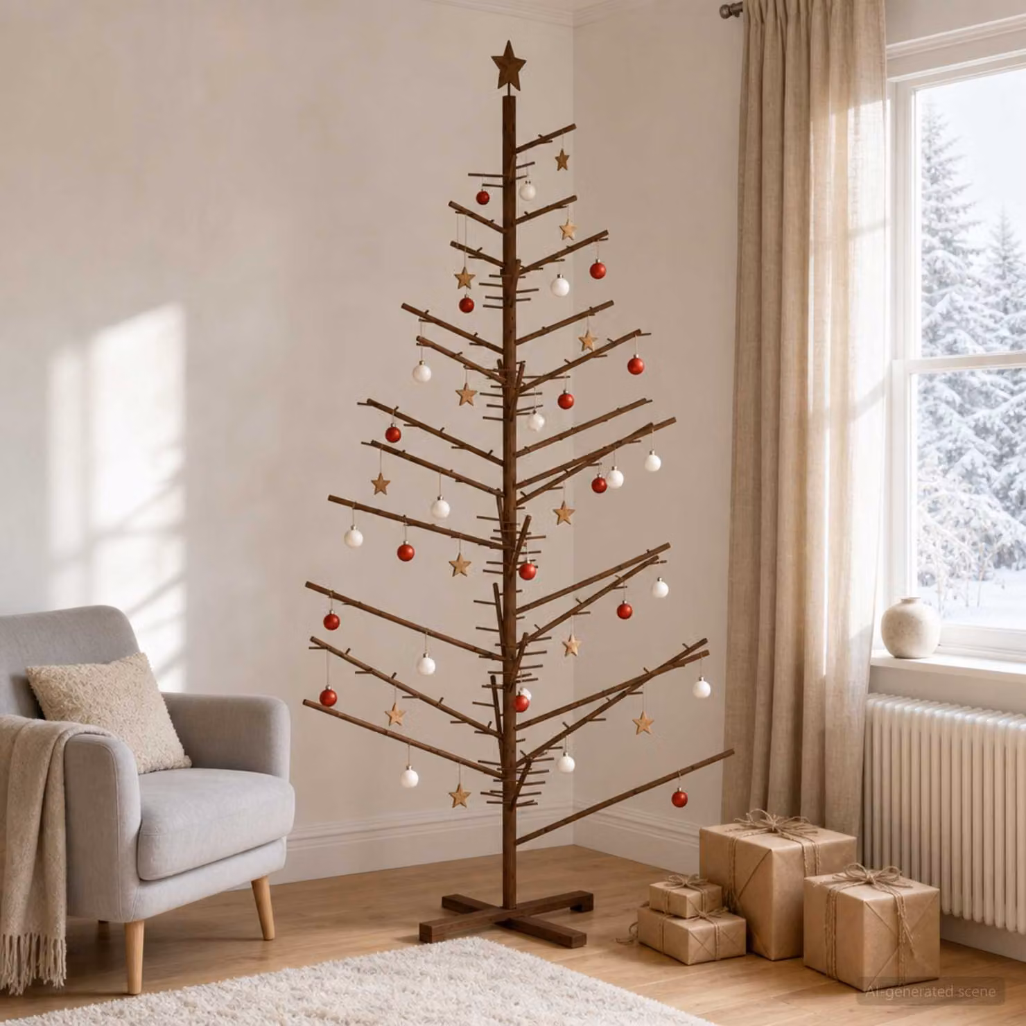 vidaXL Albero di Natale in legno 210 cm Bambù e legno di pino massello