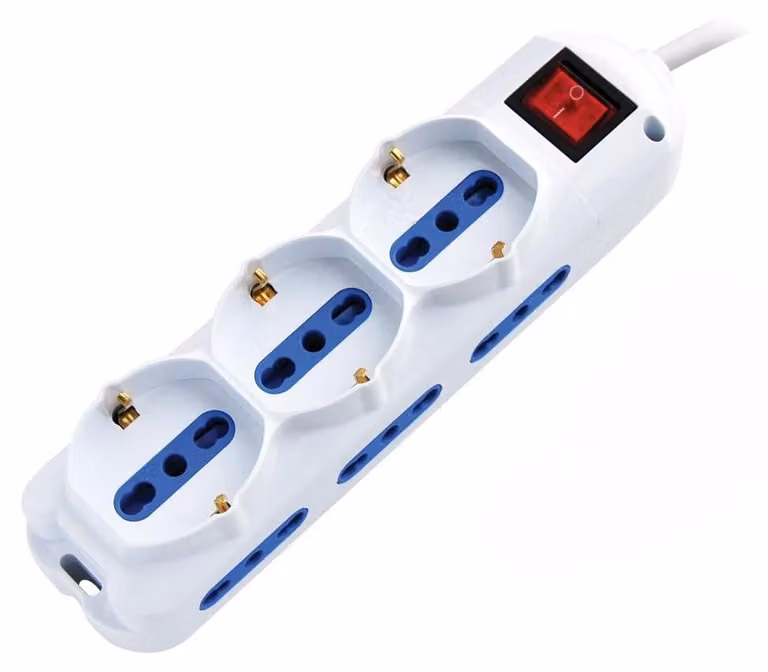 Alcapower Multipresa Elettrica 9 Posti 6x10/16A + 3xSchuko Bipasso, Cavo 1.5m, Spina 90 Gradi 16A, Interruttore Luminoso, Colore Bianco, Alta Potenza
