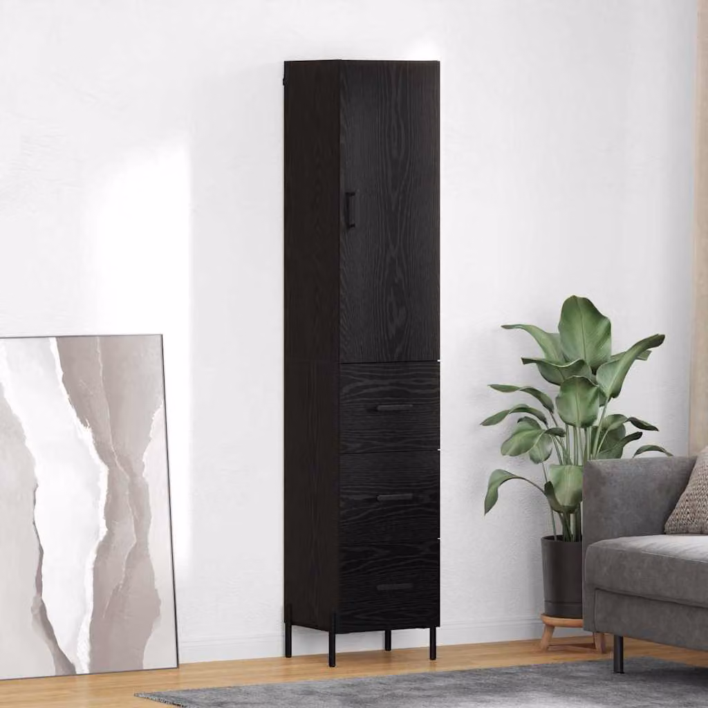 Credenza moderna vidaXL in legno ingegnerizzato e metallo, colore nero, L: 34,5 cm, P: 34 cm, H: 180 cm