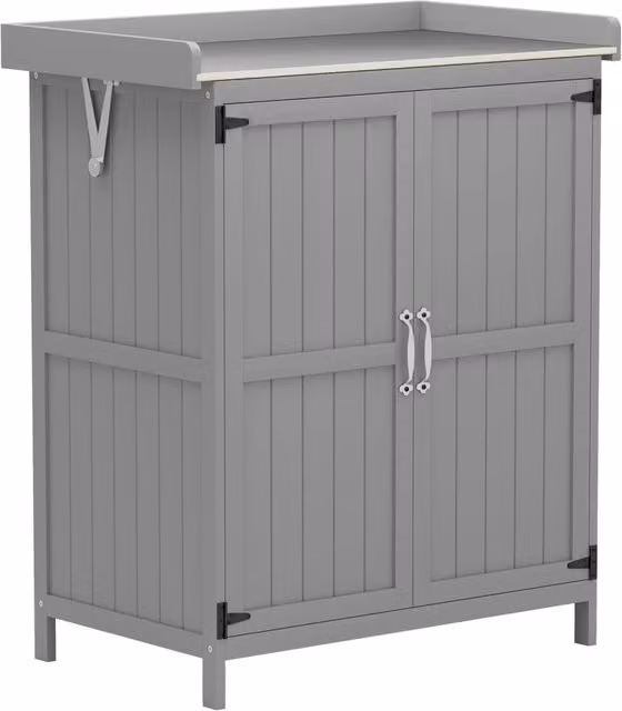 Armadio da esterno Giordanoshop in legno e metallo grigio con due ante e ripiani interni L: 74 cm, P: 43 cm, H: 88 cm – 1