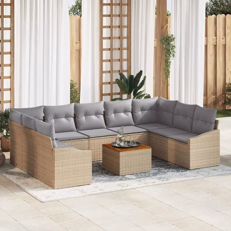 Set Divano da Giardino vidaXL 10 Pezzi a Forma di U con Cuscini Beige e Grigio