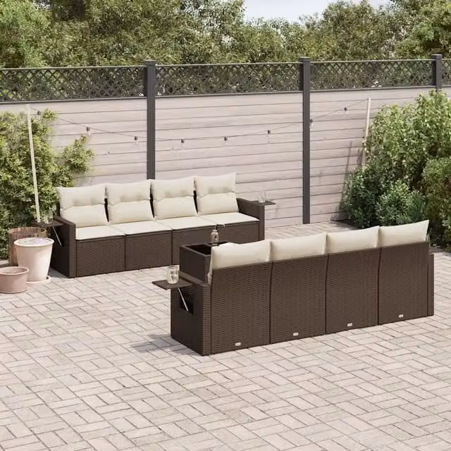 Set Divani da Giardino 9pz con Cuscini Marrone in Polyrattan 3252290