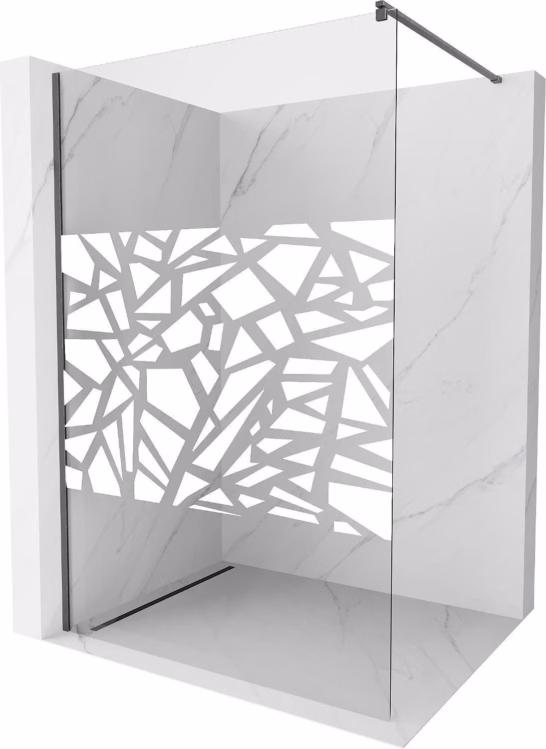 Mexen Kioto parete doccia Walk-in 130 x 200 cm, motivo bianco 8 mm, grigio fucile spazzolato - 800-130-101-66-85