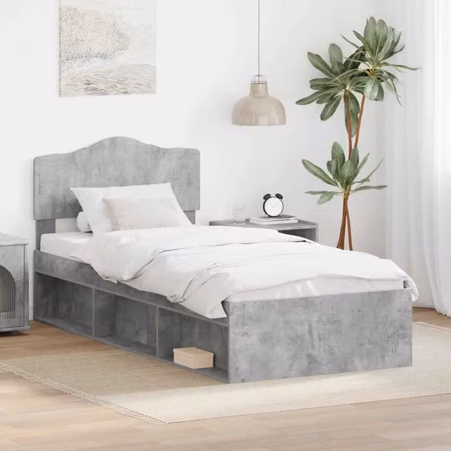Struttura letto moderna vidaXL in pino massello e MDF colore grigio, dimensioni 90 x 190 cm