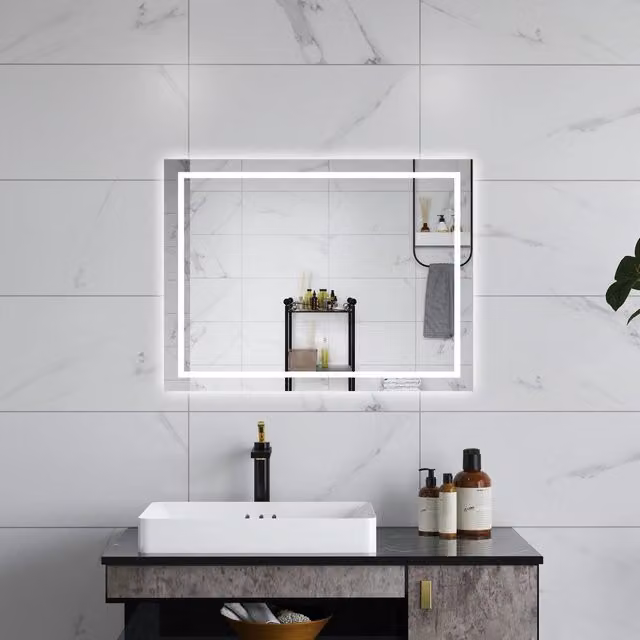 AICA Specchio da bagno rettangolare con LED, dimmerabile e touch switch, funzione antiappannamento, L: 80 cm, H: 60 cm