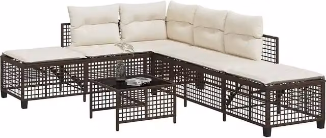 Set Divani ad Angolo 3 pz con Cuscini in Polyrattan Marrone 365445