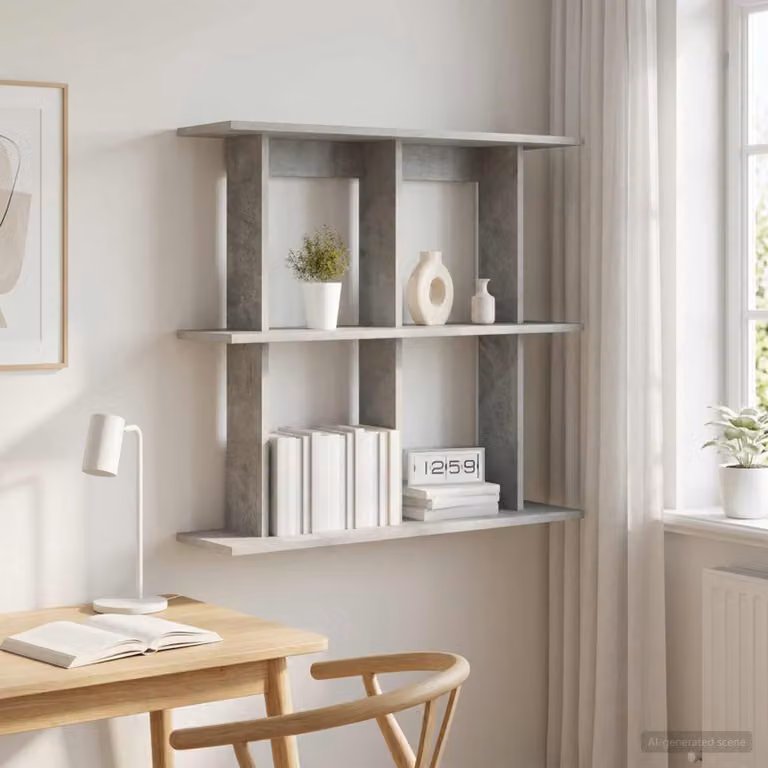 Scaffale da parete moderno vidaXL Grigio Cemento L: 80 cm, P: 20 cm, H: 75 cm