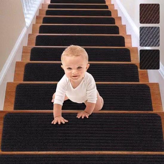 Tappetini antiscivolo per scale interne in legno – confezione da 15 pezzi (8" x 30"), passerelle per scale nere, sicure per bambini e cani