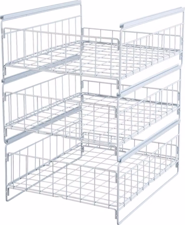 Organizer estraibile per cassetti da cucina - Scaffale estraibile a 3 ripiani - 33,5×43×51 cm - Taglia S - Per posate, piatti, utensili da cucina - Bianco