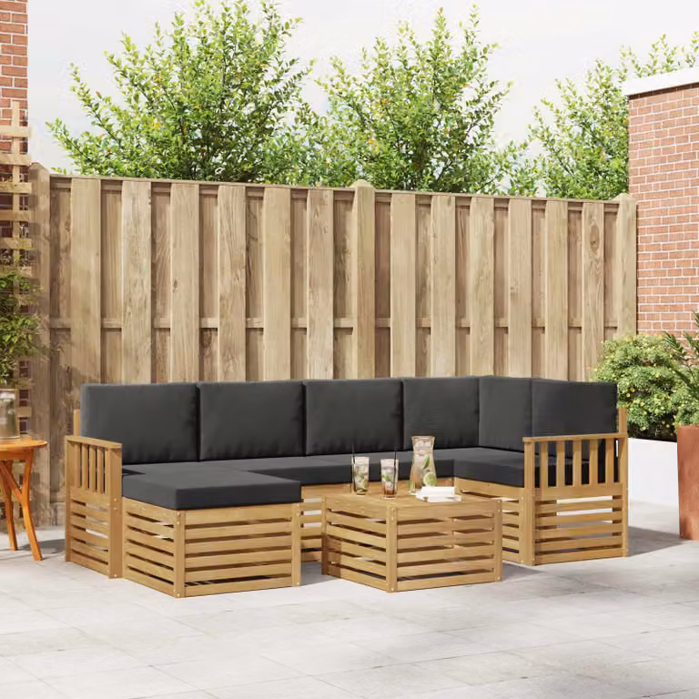 vidaXL Set di divani da esterno 7 pz in legno di acacia con cuscini Bianco e Antracite