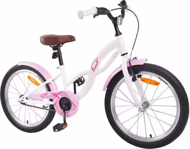 Bicicletta per bambini da 18 pollici bianca con componenti in metallo e gomma per bambini dai 5 ai 7 anni