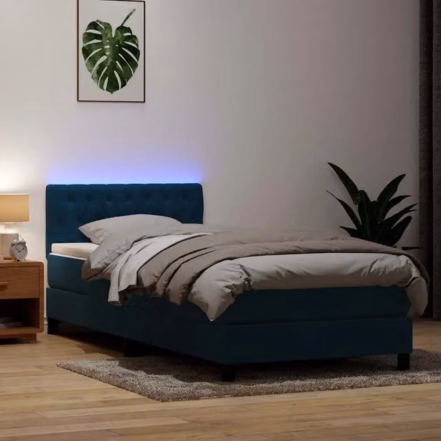 Letto a Molle con Materasso vidaXL in Velluto Blu con Illuminazione LED e Porte USB L/P/H: 80 x 223 x 88 cm