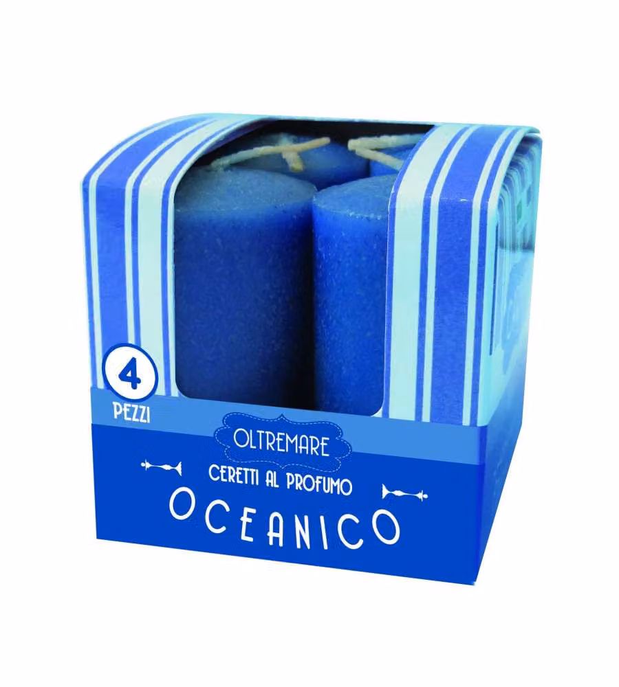 CERERIA DI GIORGIO Candele Profumate Oceanico Blu Set da 4 - 3x5,5 cm