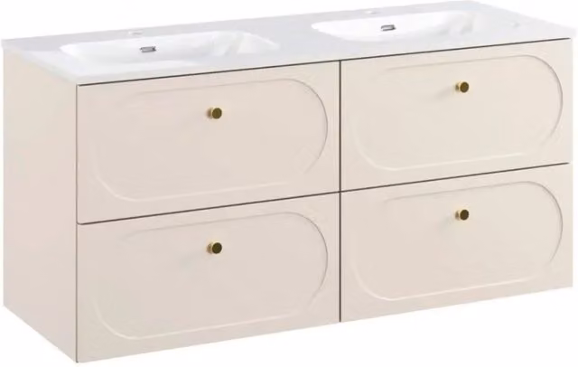 Set da bagno TORNADO: mobili sotto lavabo 120cm beige + doppio lavabo incassato bianco