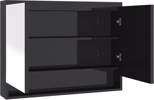 Armadietto da bagno moderno DESIGN IN con specchio e ripiani interni in MDF nero lucido, L: 80 cm, H: 60 cm, P: 15 cm – 1
