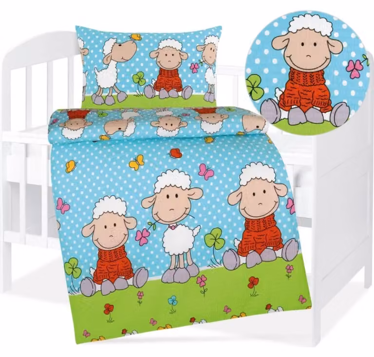 Biancheria da letto in cotone per bambini - 90x135 cm. 45x60 - blu, verde, bianco