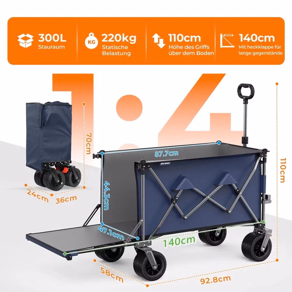 Carrello pieghevole Minimal Blu con ruote all-terrain da 300L per giardino esterno – 2