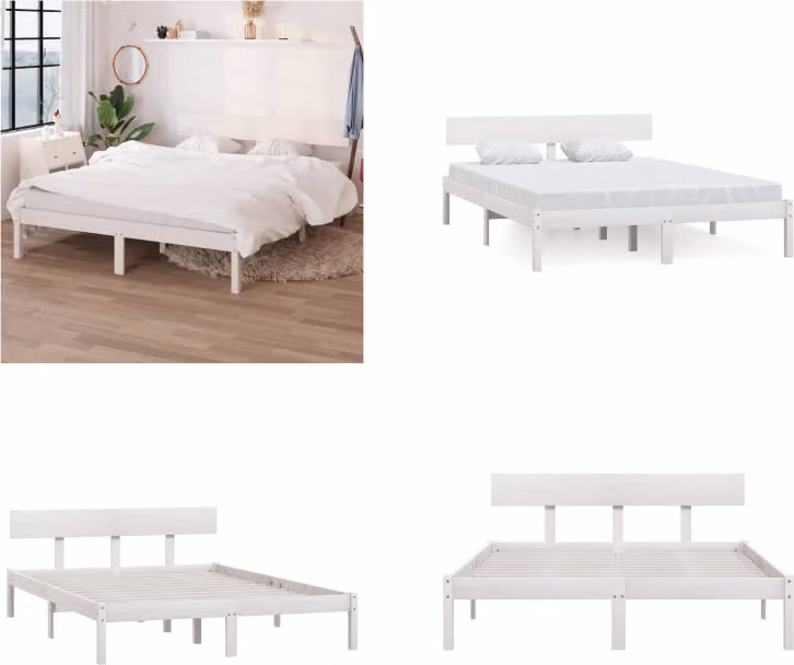 vidaXL Letto in legno massiccio di pino bianco 160x200 cm - Struttura letto - Letto - Struttura letto in legno