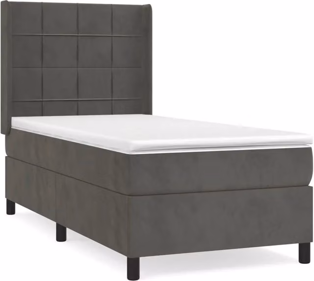 Letto singolo | Letto per adulti | Giroletto a Molle con Materasso Grigio Scuro 80x200 cm Velluto