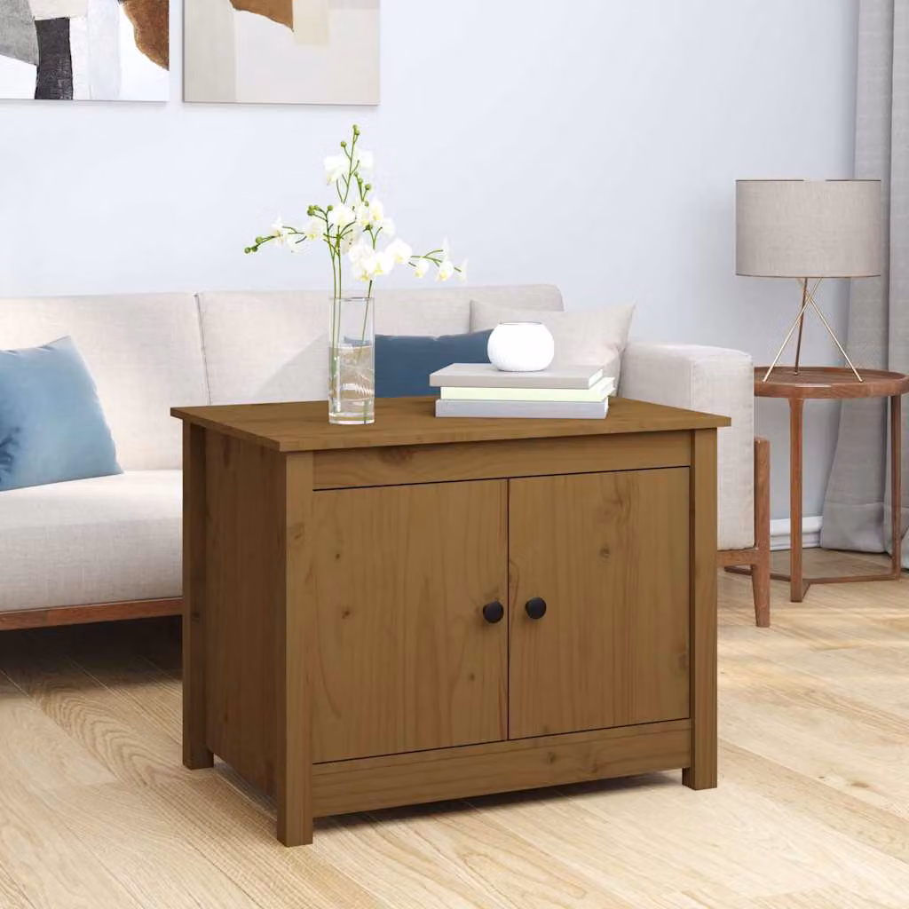 vidaXL Tavolino da Salotto in Legno di Pino Marrone L: 71 cm, P: 49 cm, H: 55 cm