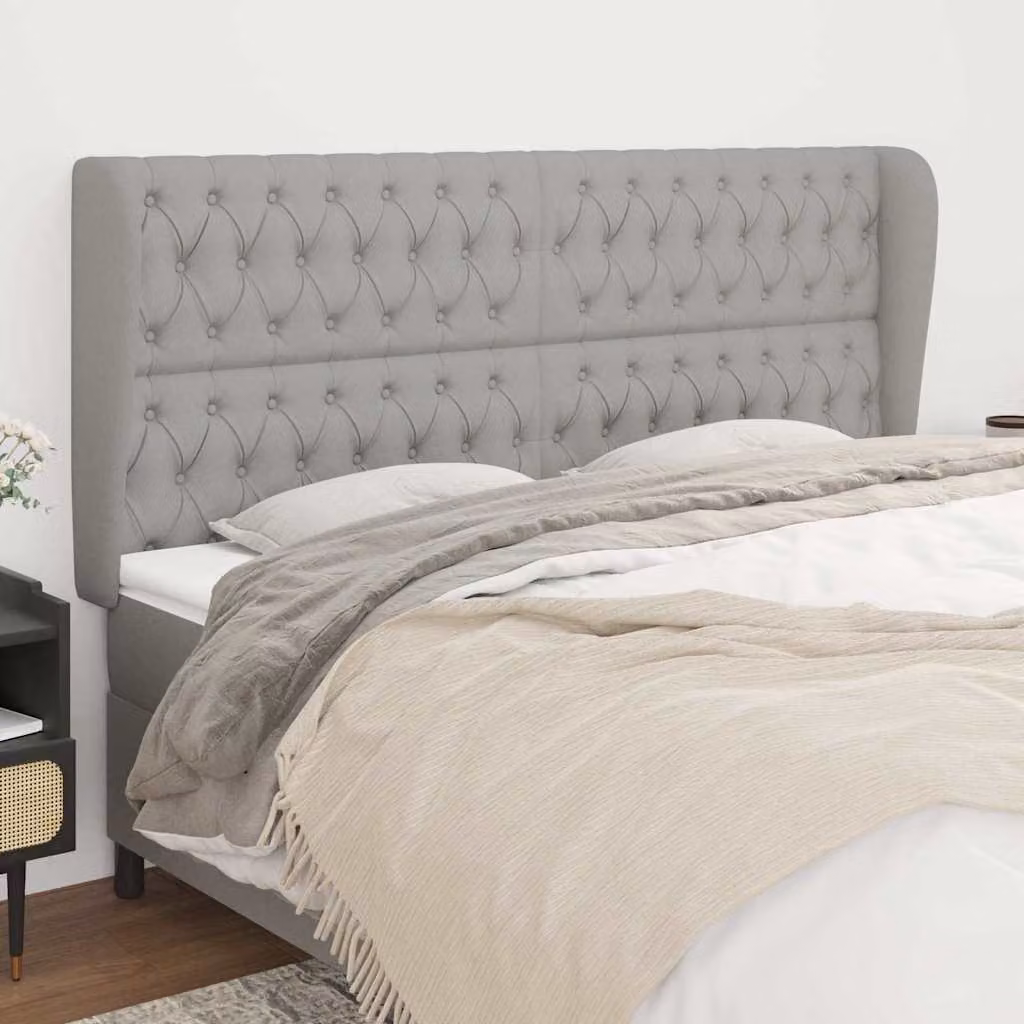 Testiera ad Orecchio vidaXL in Tessuto Grigio con Struttura in Legno L: 183 cm, P: 23 cm, H: 118/128 cm