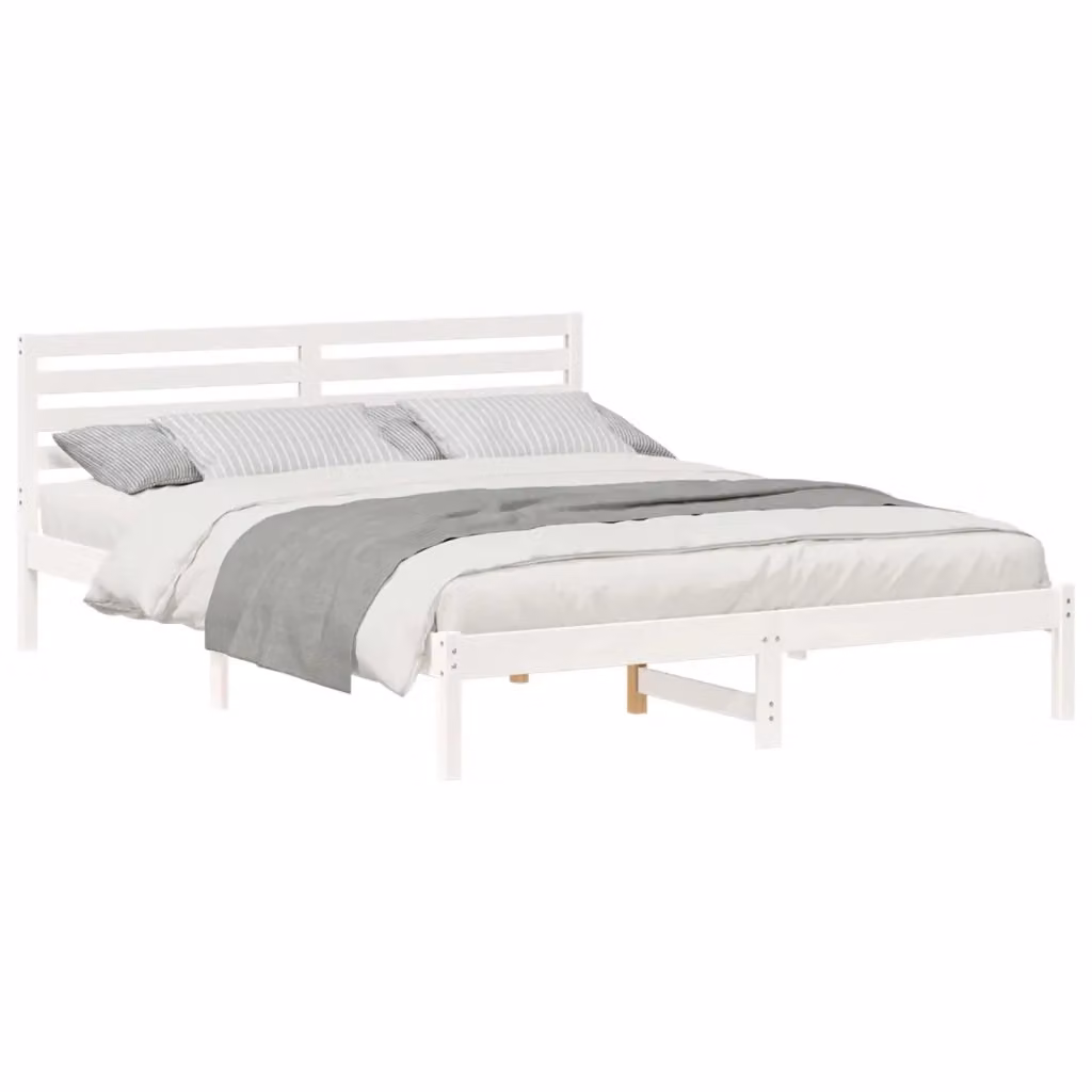 Struttura letto moderna vidaXL in pino massello laccato bianco L: 160 cm, P: 215,5 cm, H: 80,5 cm – 2