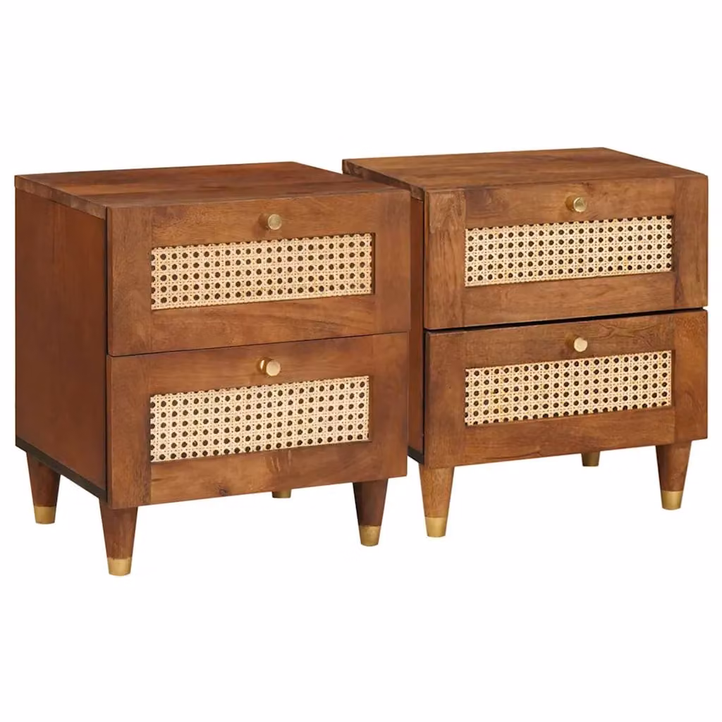 Set di 2 Armadi da Notte vidaXL in Legno di Acacia Marrone Rustico L 40 cm, P 33 cm, H 46 cm