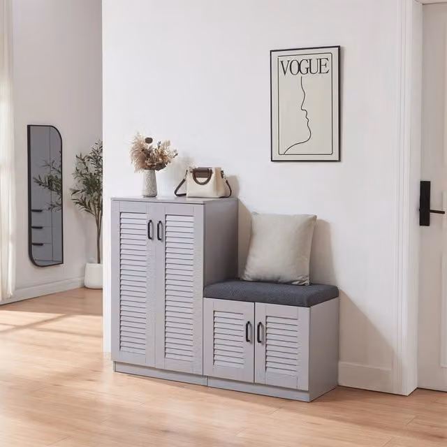 Set Løten di Armadio Scarpiera e Panca Grigio en.casa L: 120 cm, H: 97 cm, P: 36 cm