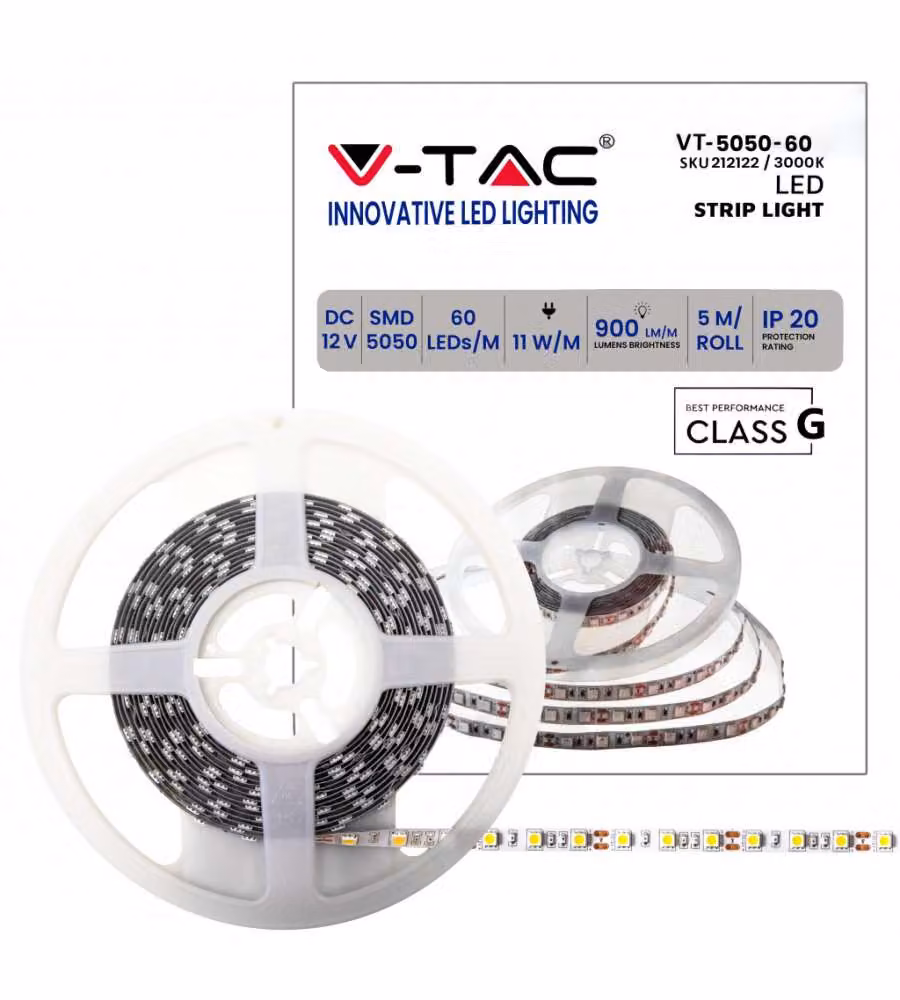 Strip LED SMD5050 11W/m 5m 60 LED/m 3000K 12V IP20 10mm