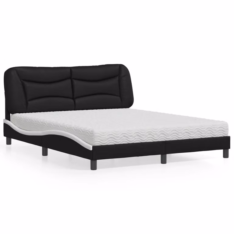 Letto con Materasso Hvar vidaXL in Similpelle Nero e Bianco L/P/H: 160 x 200 cm