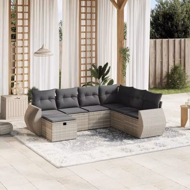 Set Divani da Giardino 7pz con Cuscini Grigio Chiaro Polyrattan 3264148