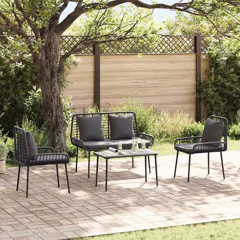 Set da pranzo per giardino vidaXL in polyrattan da 3 pezzi, colore nero e antracite
