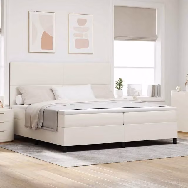 Letto Ibrido Moderno vidaXL con Testiera in Velluto a Costine e Illuminazione LED Sotto il Letto, Bianco e Beige, L/P/H: 200 x 200 x 280 cm