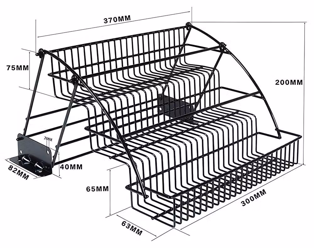 Ripiano portaoggetti - Ripiano estraibile a 3 livelli - Portatile - Acciaio inossidabile - Rivestimento in polvere nero - Capacità inferiore a 200 ml - 37 x 20 x 6,3 cm