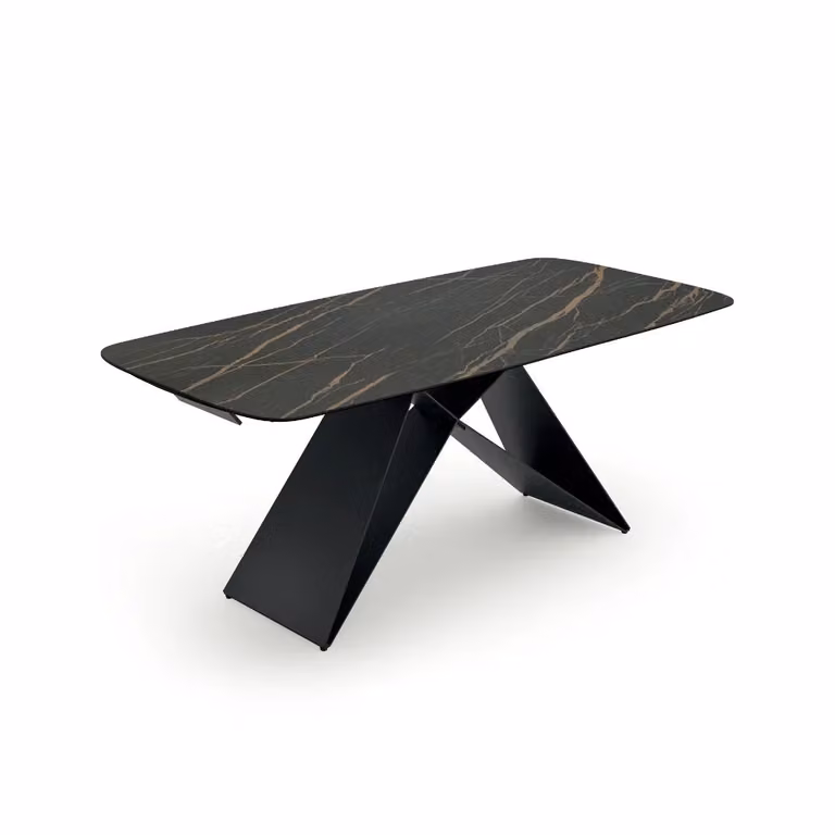 Tavolo da pranzo allungabile Cruise Duzzle in ceramica e vetro effetto marmo Portoro nero L: 200-280 cm, P: 100 cm