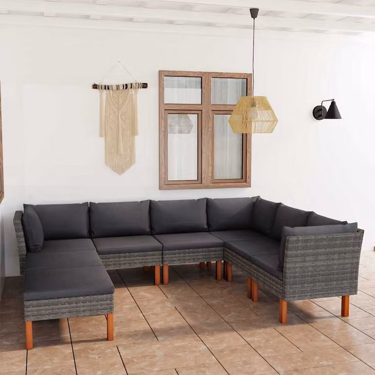 Set di Divani da Giardino vidaXL 8 Pezzi con Cuscini in Polyrattan e Acciaio Antracite